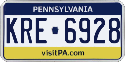 PA license plate KRE6928