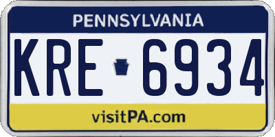 PA license plate KRE6934