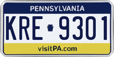 PA license plate KRE9301