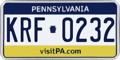 PA license plate KRF0232