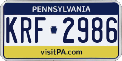 PA license plate KRF2986