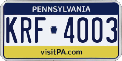 PA license plate KRF4003