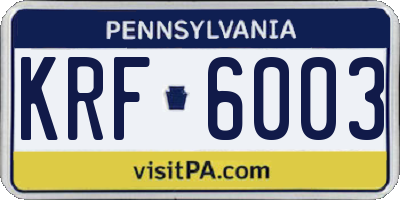 PA license plate KRF6003