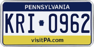 PA license plate KRI0962