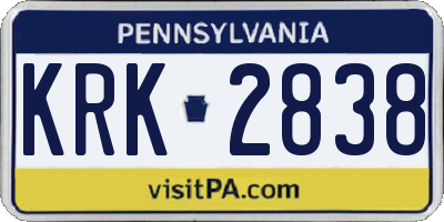 PA license plate KRK2838