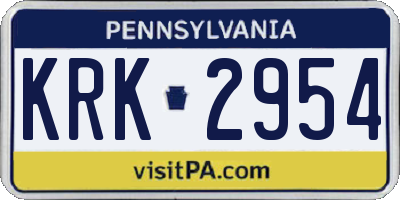 PA license plate KRK2954