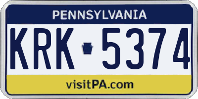 PA license plate KRK5374