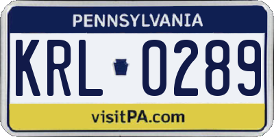 PA license plate KRL0289