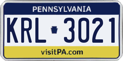 PA license plate KRL3021