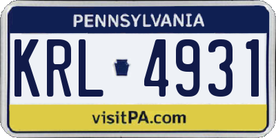 PA license plate KRL4931