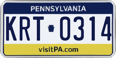 PA license plate KRT0314