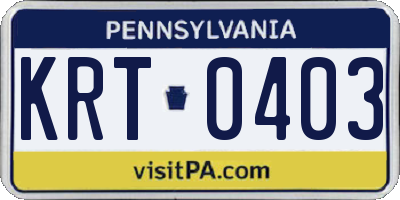 PA license plate KRT0403