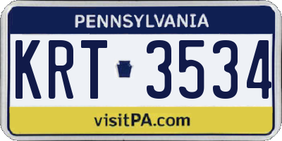 PA license plate KRT3534