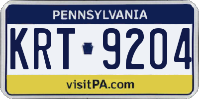 PA license plate KRT9204