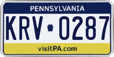 PA license plate KRV0287