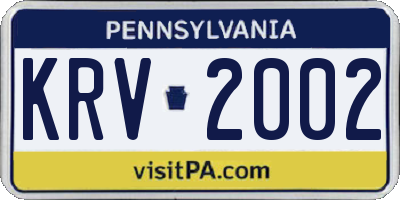 PA license plate KRV2002