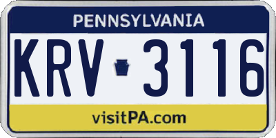 PA license plate KRV3116