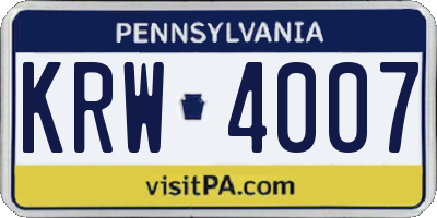 PA license plate KRW4007