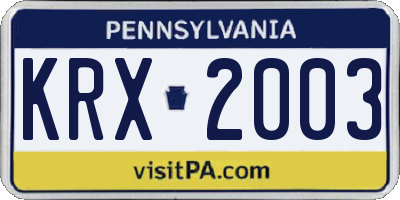 PA license plate KRX2003