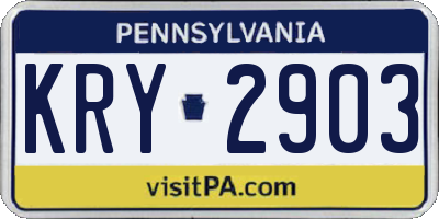 PA license plate KRY2903