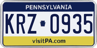 PA license plate KRZ0935