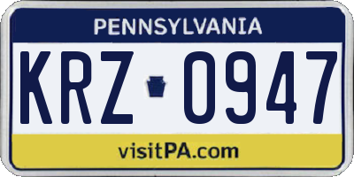 PA license plate KRZ0947