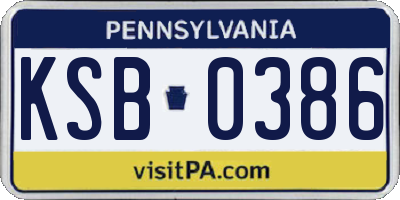 PA license plate KSB0386