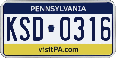 PA license plate KSD0316