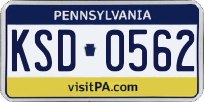 PA license plate KSD0562