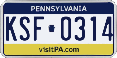 PA license plate KSF0314