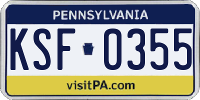 PA license plate KSF0355