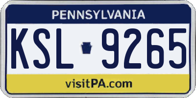 PA license plate KSL9265