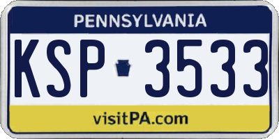 PA license plate KSP3533