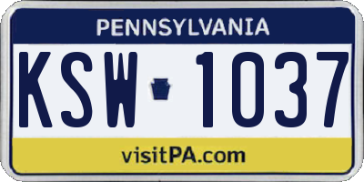 PA license plate KSW1037