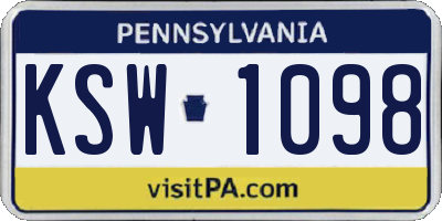 PA license plate KSW1098