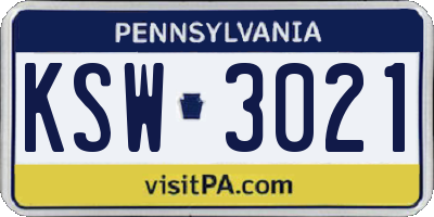 PA license plate KSW3021