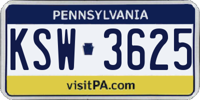 PA license plate KSW3625