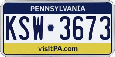 PA license plate KSW3673