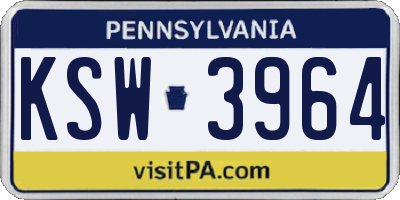 PA license plate KSW3964