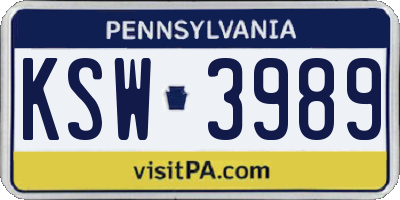 PA license plate KSW3989