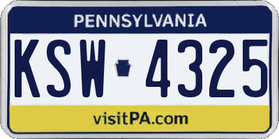 PA license plate KSW4325