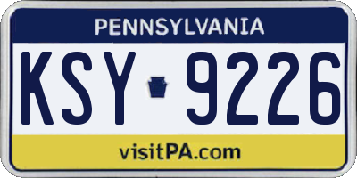 PA license plate KSY9226
