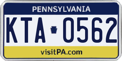 PA license plate KTA0562