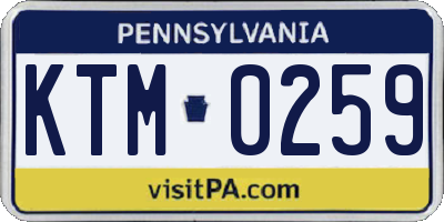 PA license plate KTM0259