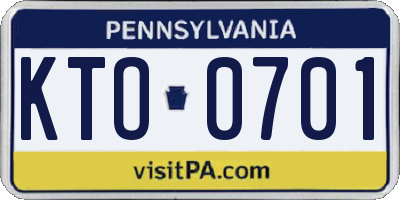 PA license plate KTO0701