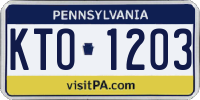 PA license plate KTO1203
