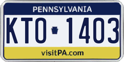 PA license plate KTO1403
