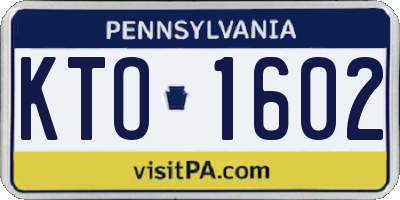 PA license plate KTO1602