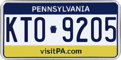 PA license plate KTO9205