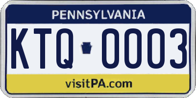 PA license plate KTQ0003